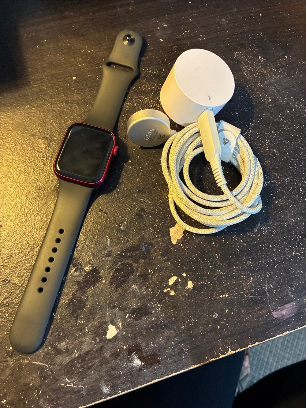 Series 7 Apple Watch withBlack Strap Red watch faceAccent